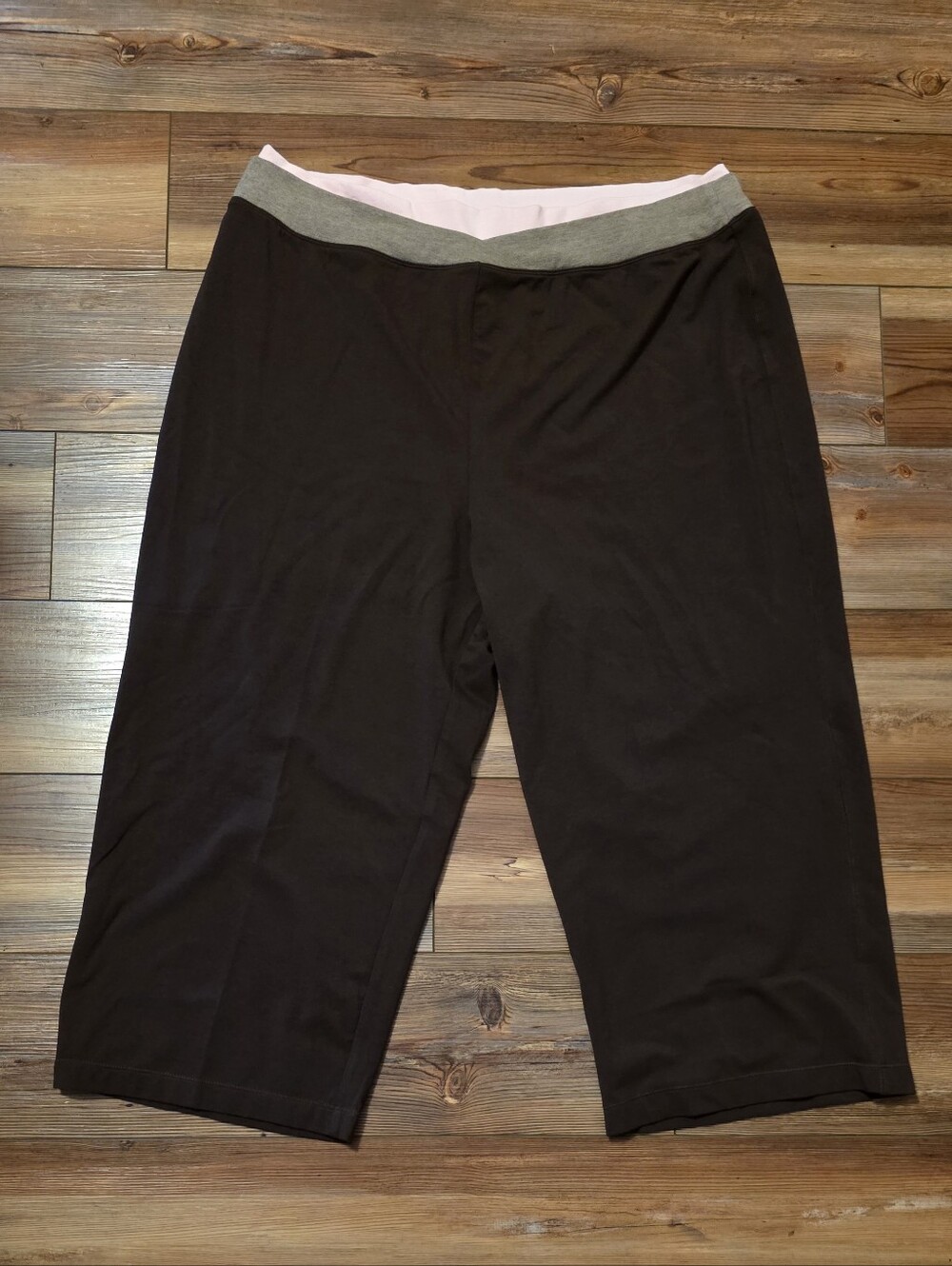 Green Tea Dark Brown Yoga Capri Pants Layered Pink Gray Waistband XXL